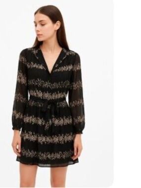Joie | Black Silk Floral Print Long Sleeve Dress S